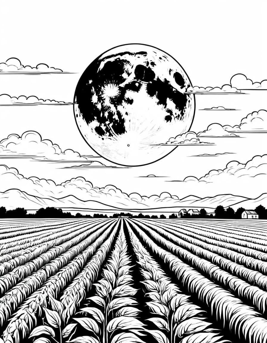 Midnight Harvest Field — free printable coloring page to download and print