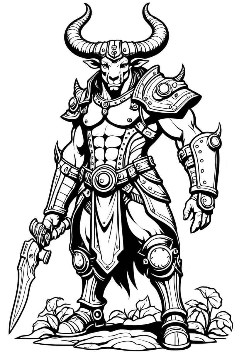 Minotaur Hunter 0001 — free printable coloring page to download and print