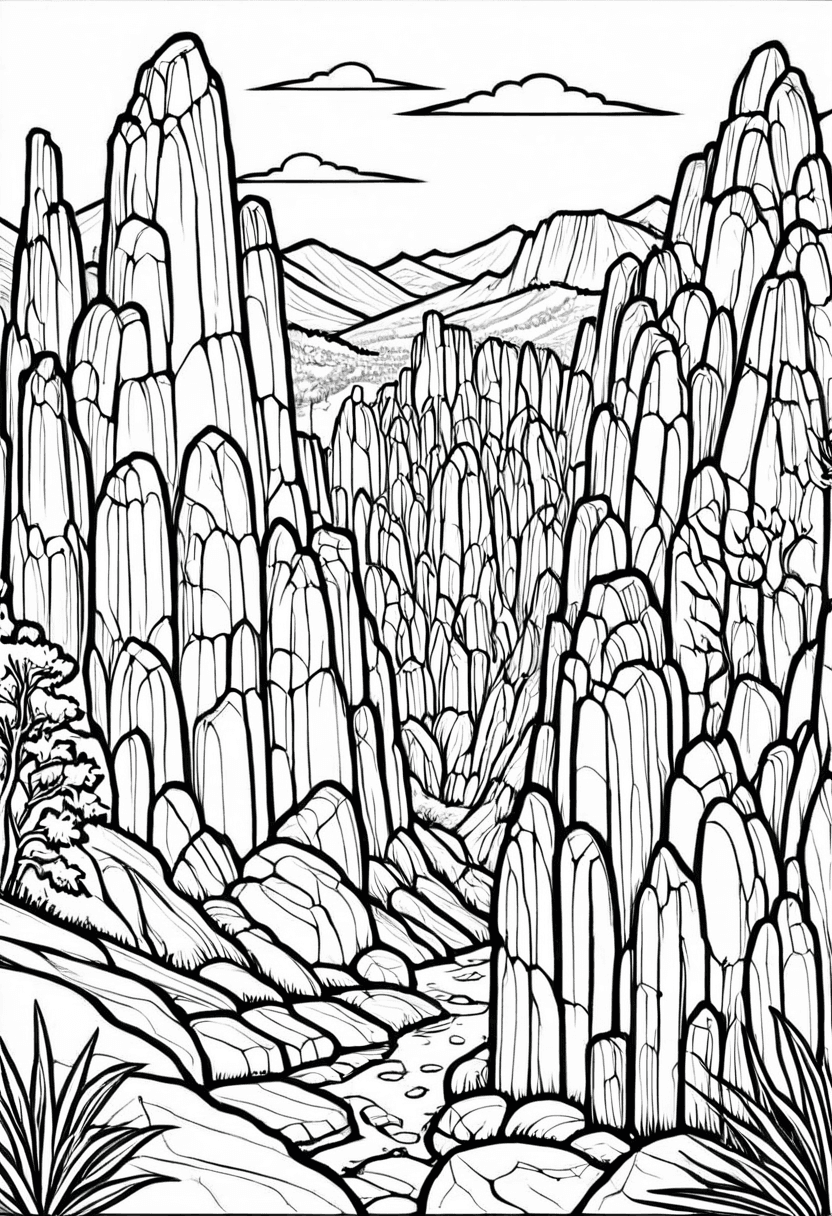 Misty Mountain Landscape — free printable coloring page to download and print