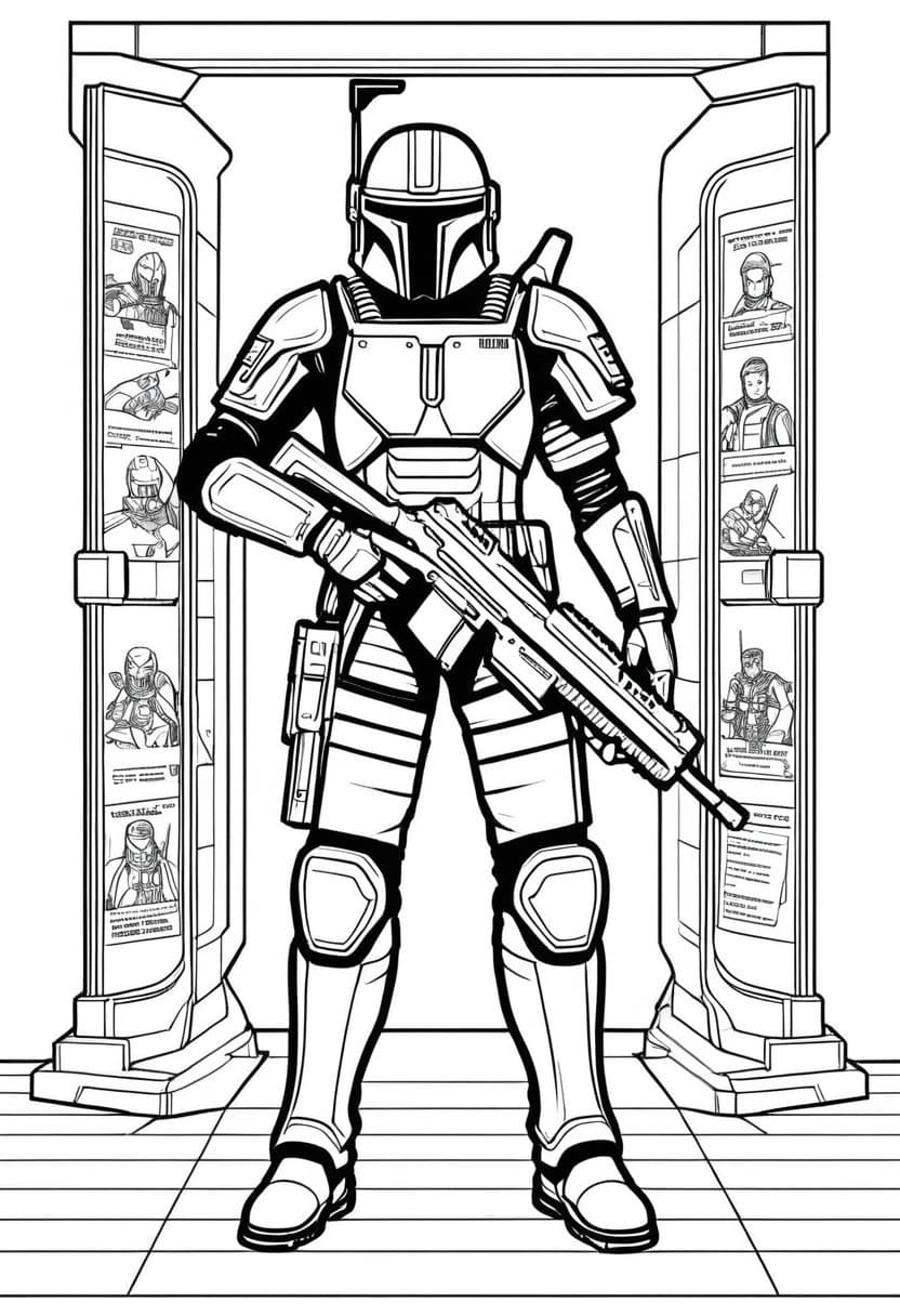 Modern Bounty Hunter — free printable coloring page to download and print