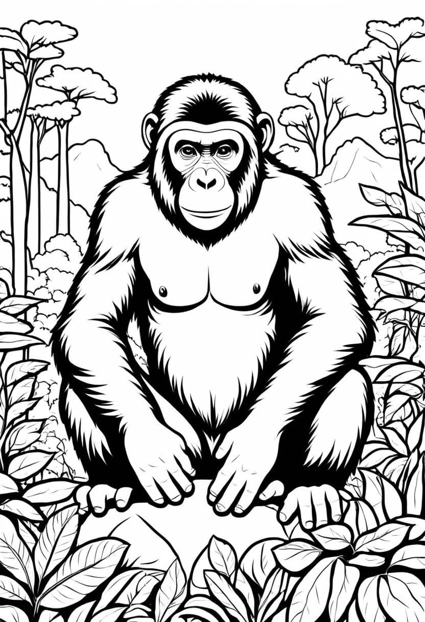 Monkey in Jungle — free printable coloring page to download and print