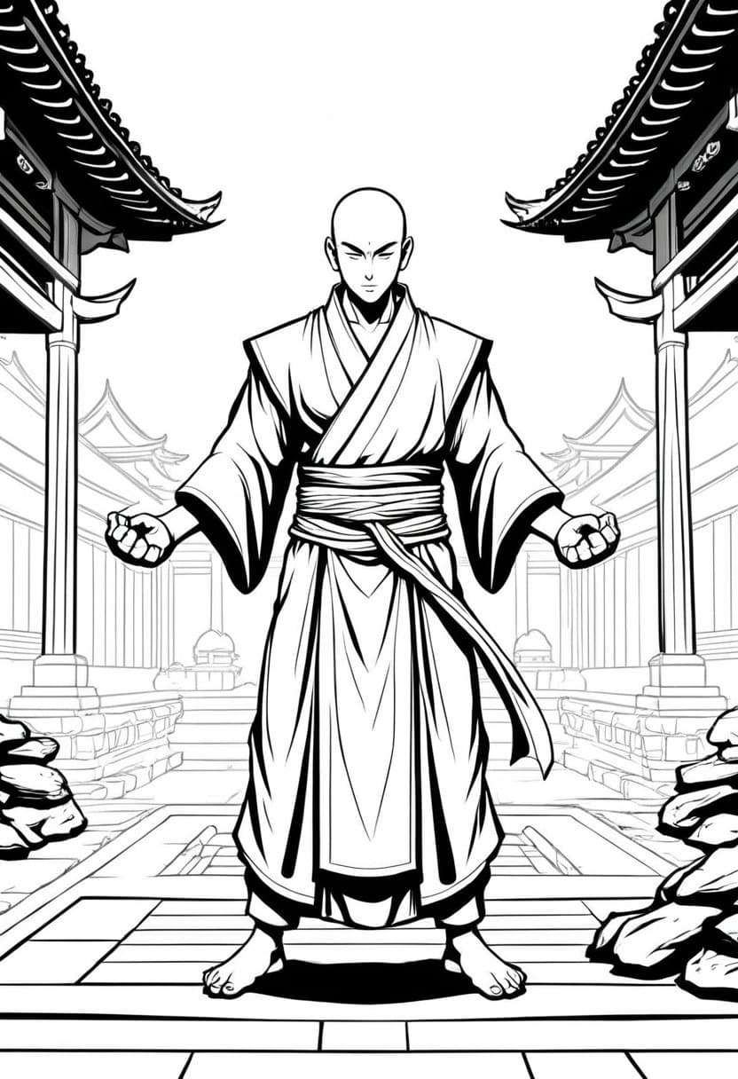 Monks Meditative Power — free printable coloring page to download and print