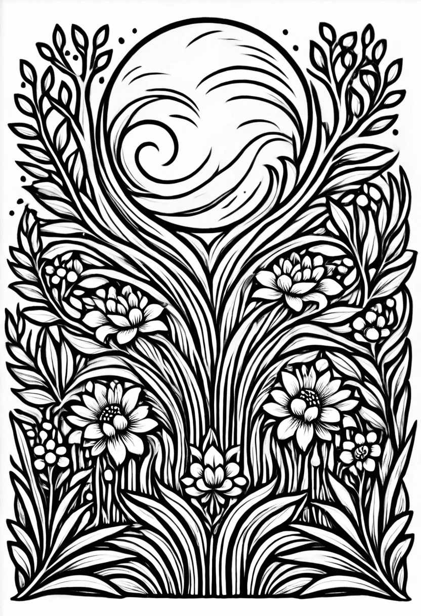 Moonlit Garden — free printable coloring page to download and print