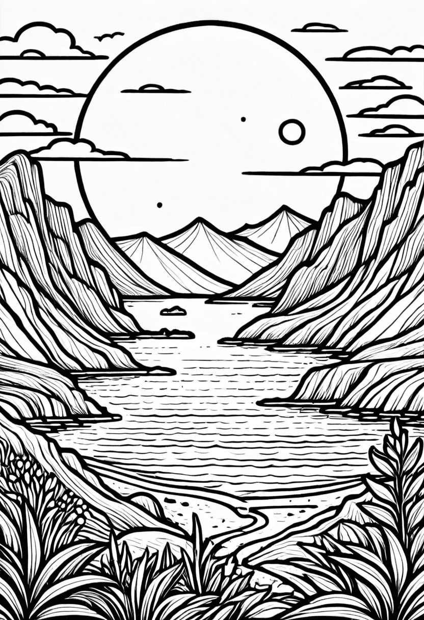 Moonlit Landscape — free printable coloring page to download and print