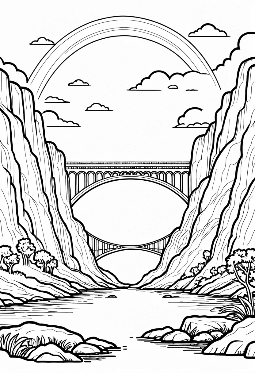 Mountain Bridge — free printable coloring page to download and print