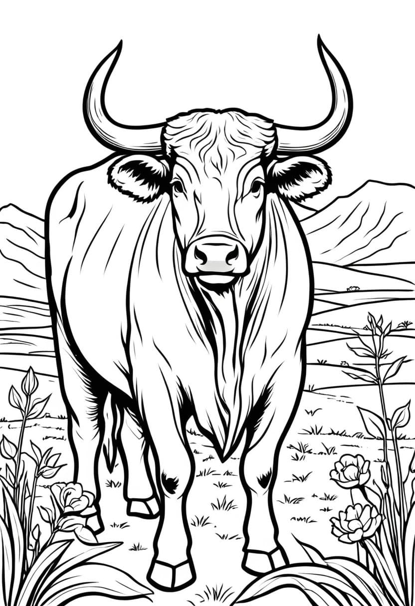 Mountain Bull — free printable coloring page to download and print
