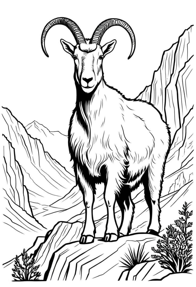 Mountain Goat Portrait — free printable coloring page to download and print