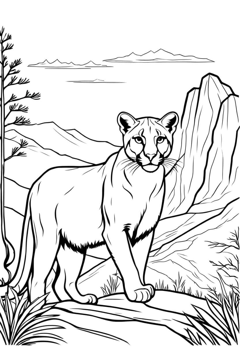 Mountain Lion in the Wild — free printable coloring page to download and print
