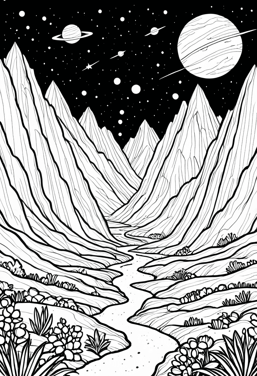 Mountain Night Sky — free printable coloring page to download and print