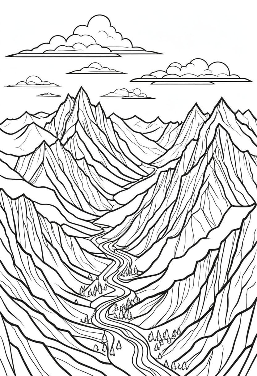 Mountain River Escape — free printable coloring page to download and print