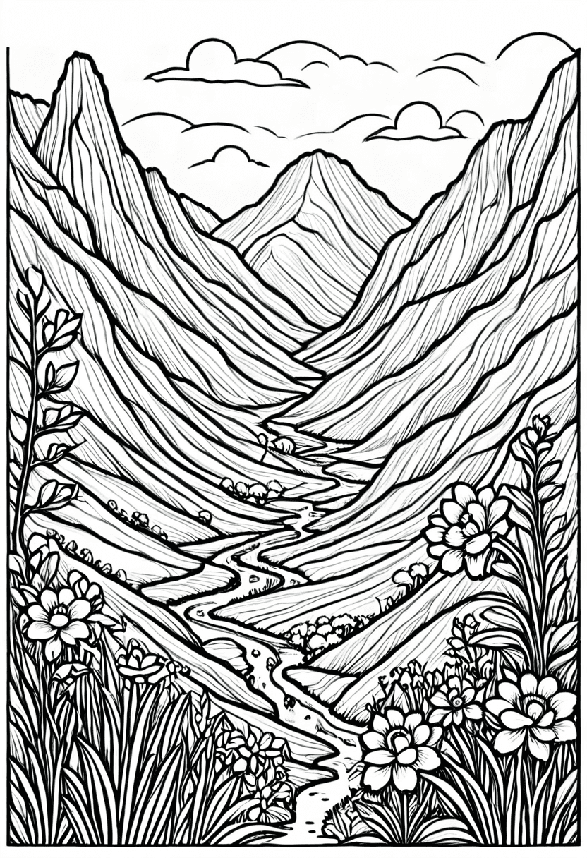 Mountain Scenery — free printable coloring page to download and print