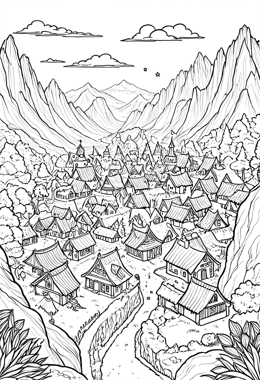 Mountain Village — free printable coloring page to download and print