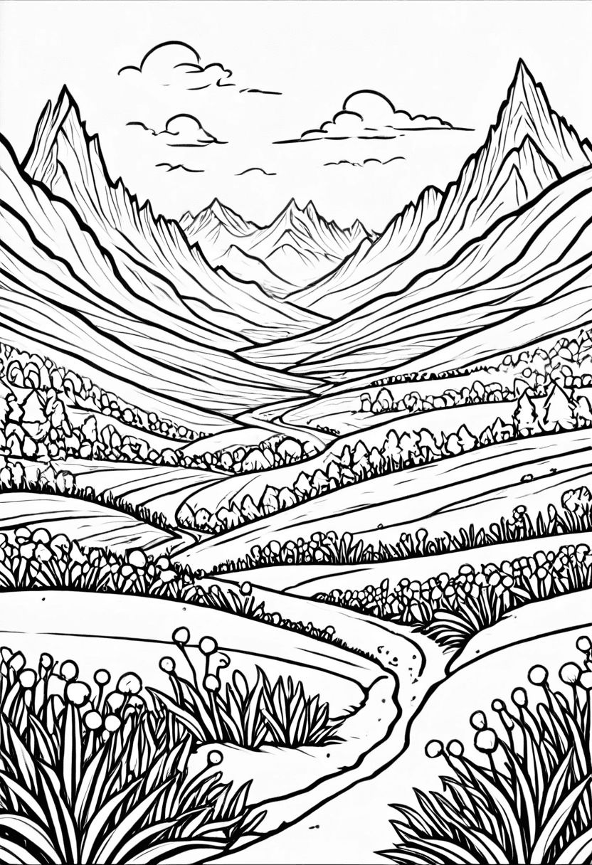 Mountain Vistas — free printable coloring page to download and print