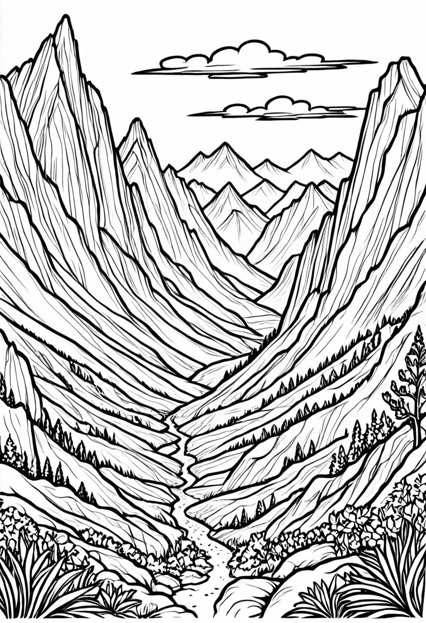 Mountainous Landscape — free printable coloring page to download and print