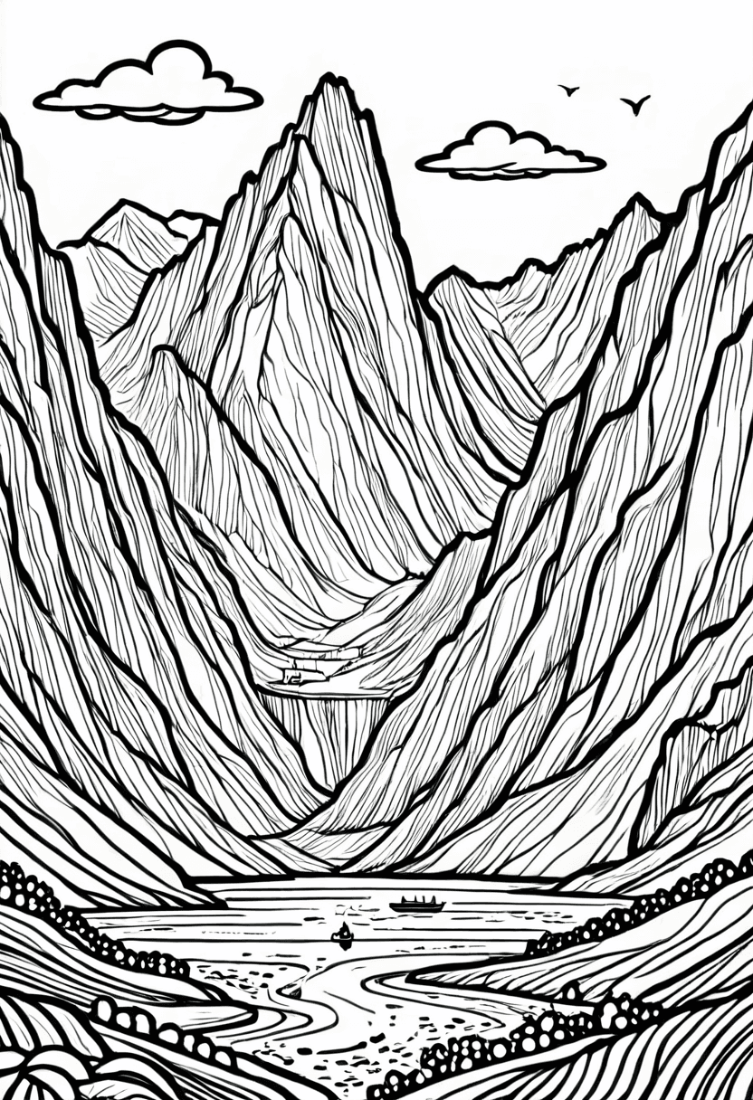 Mountainous Landscape — free printable coloring page to download and print