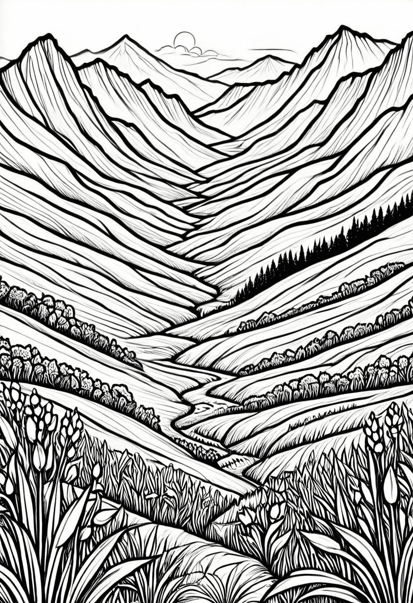 Mountainous Landscape — free printable coloring page to download and print
