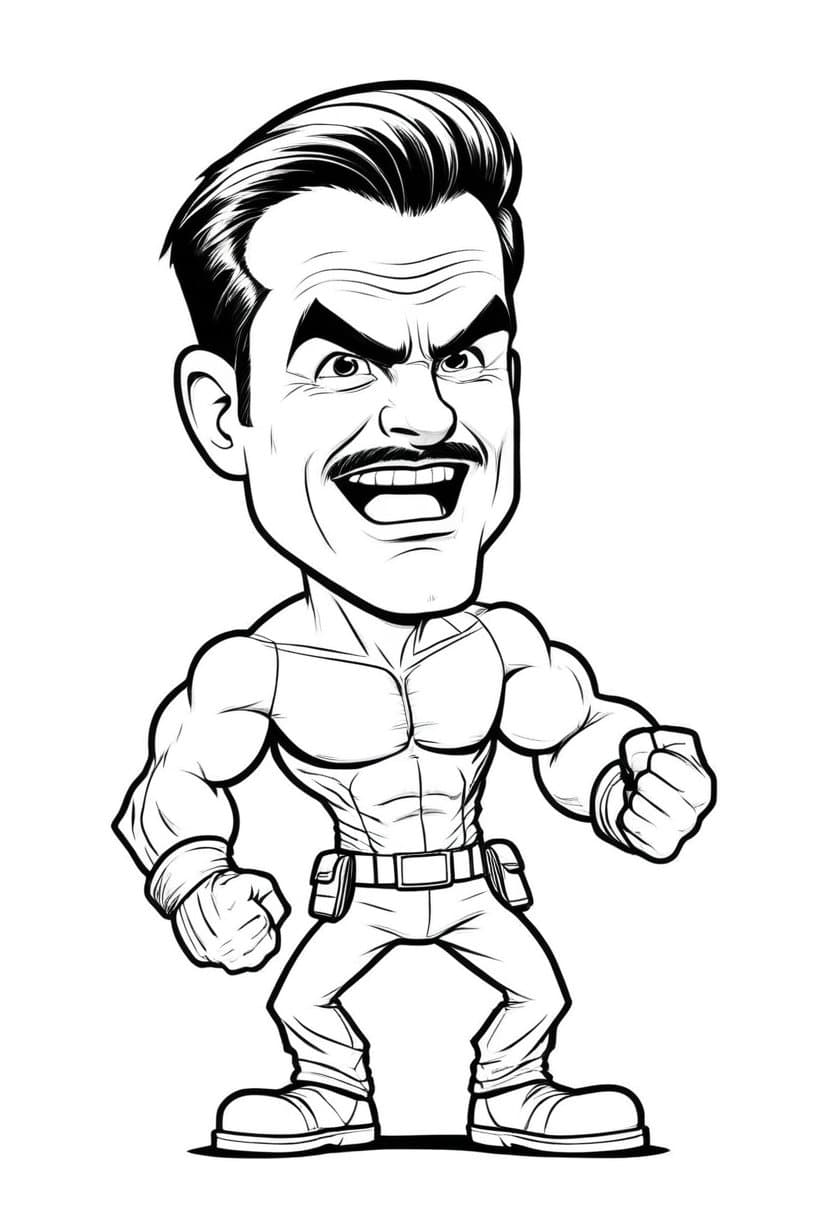 Muscle Mans Mighty Adventure — free printable coloring page to download and print