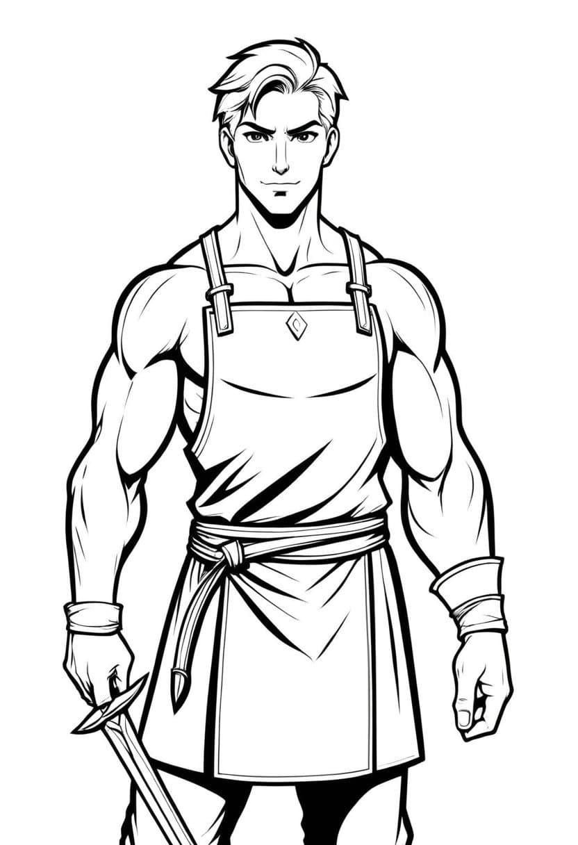 Muscular Blacksmith Forge Sword — free printable coloring page to download and print