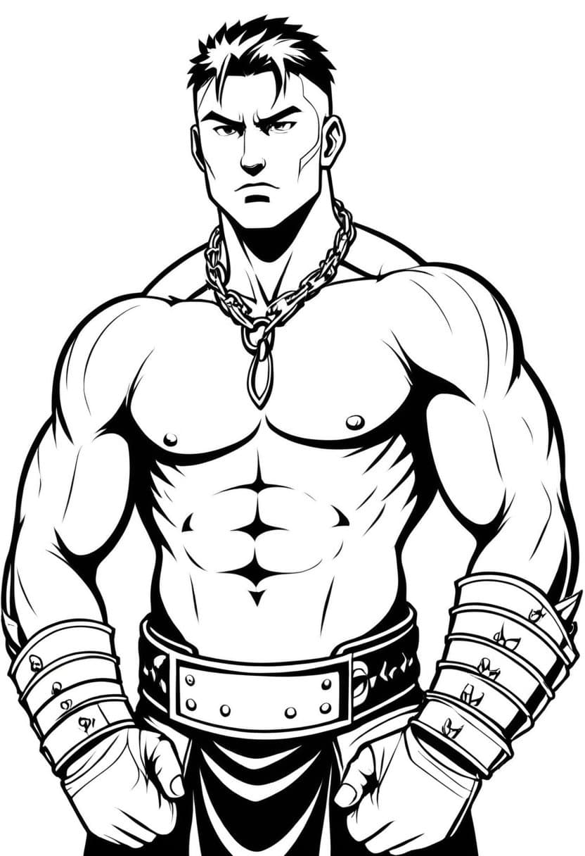Muscular Warrior Preparing for Battle — free printable coloring page to download and print