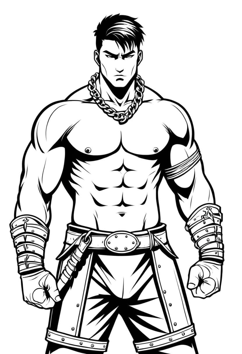 Muscular Warrior Ready for Battle — free printable coloring page to download and print