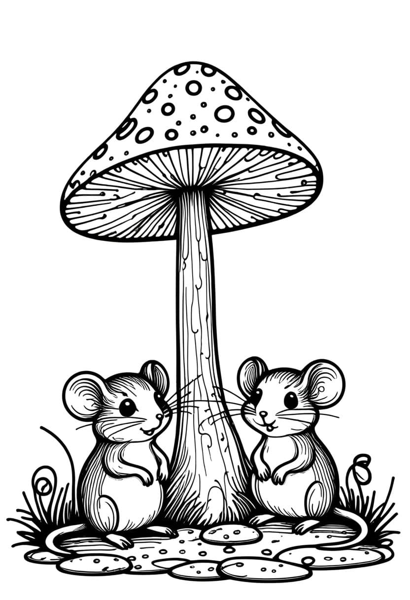 Mushroom Moonlight — free printable coloring page to download and print