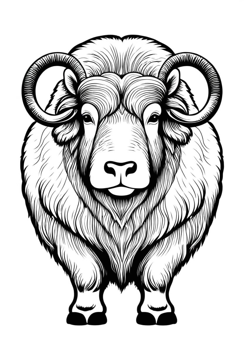 Musk Ox Illustrated — free printable coloring page to download and print