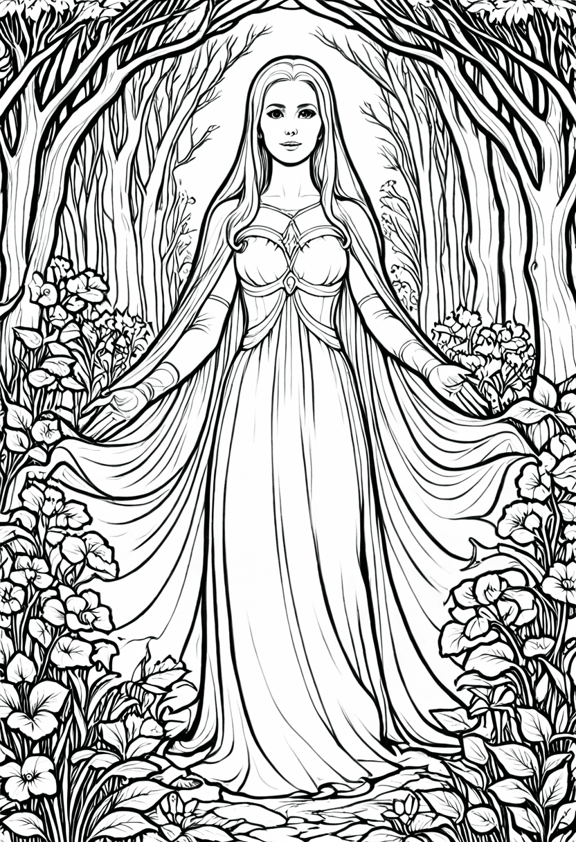 Mystic Forest Muse — free printable coloring page to download and print