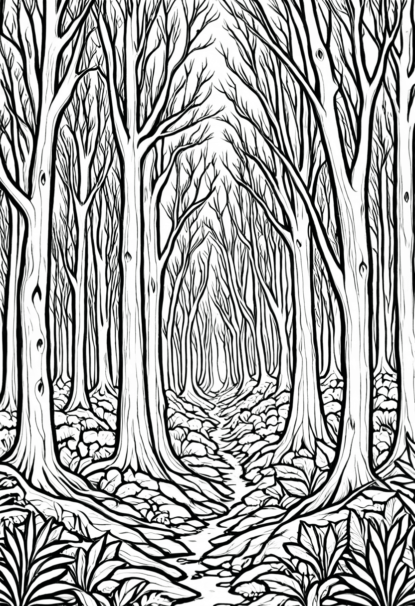 Mystic Woodland Path — free printable coloring page to download and print