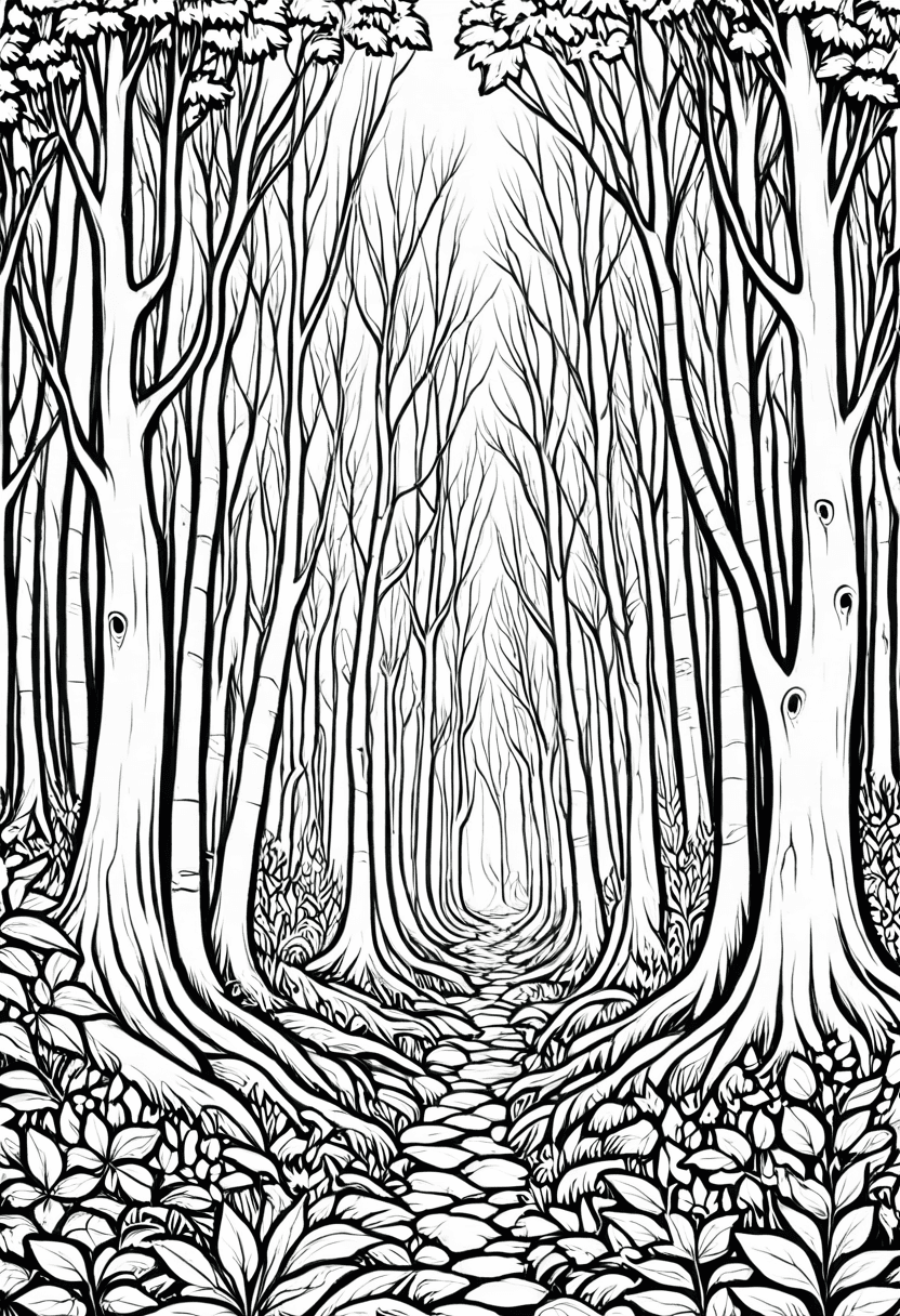 Mystic Woodland Path — free printable coloring page to download and print