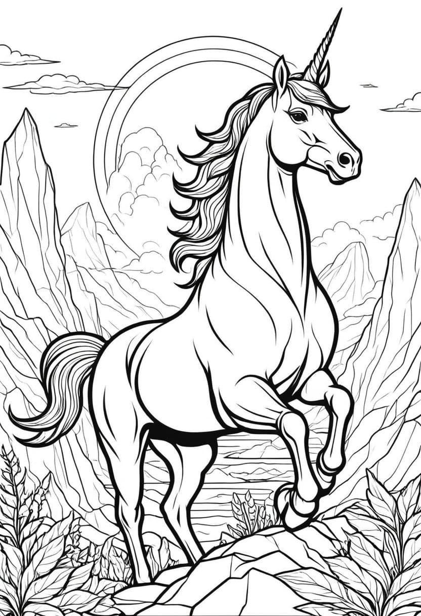Mystical Desert Unicorn — free printable coloring page to download and print