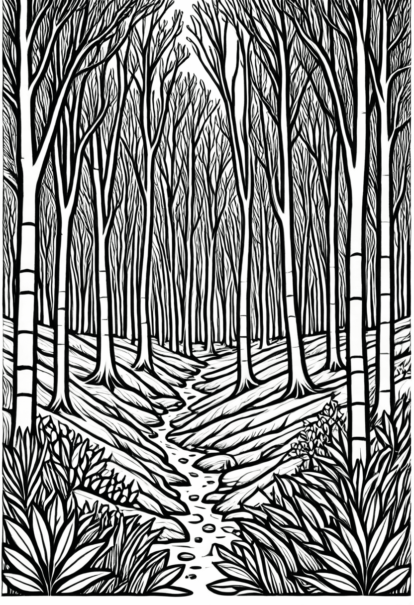 Mystical Forest Path — free printable coloring page to download and print