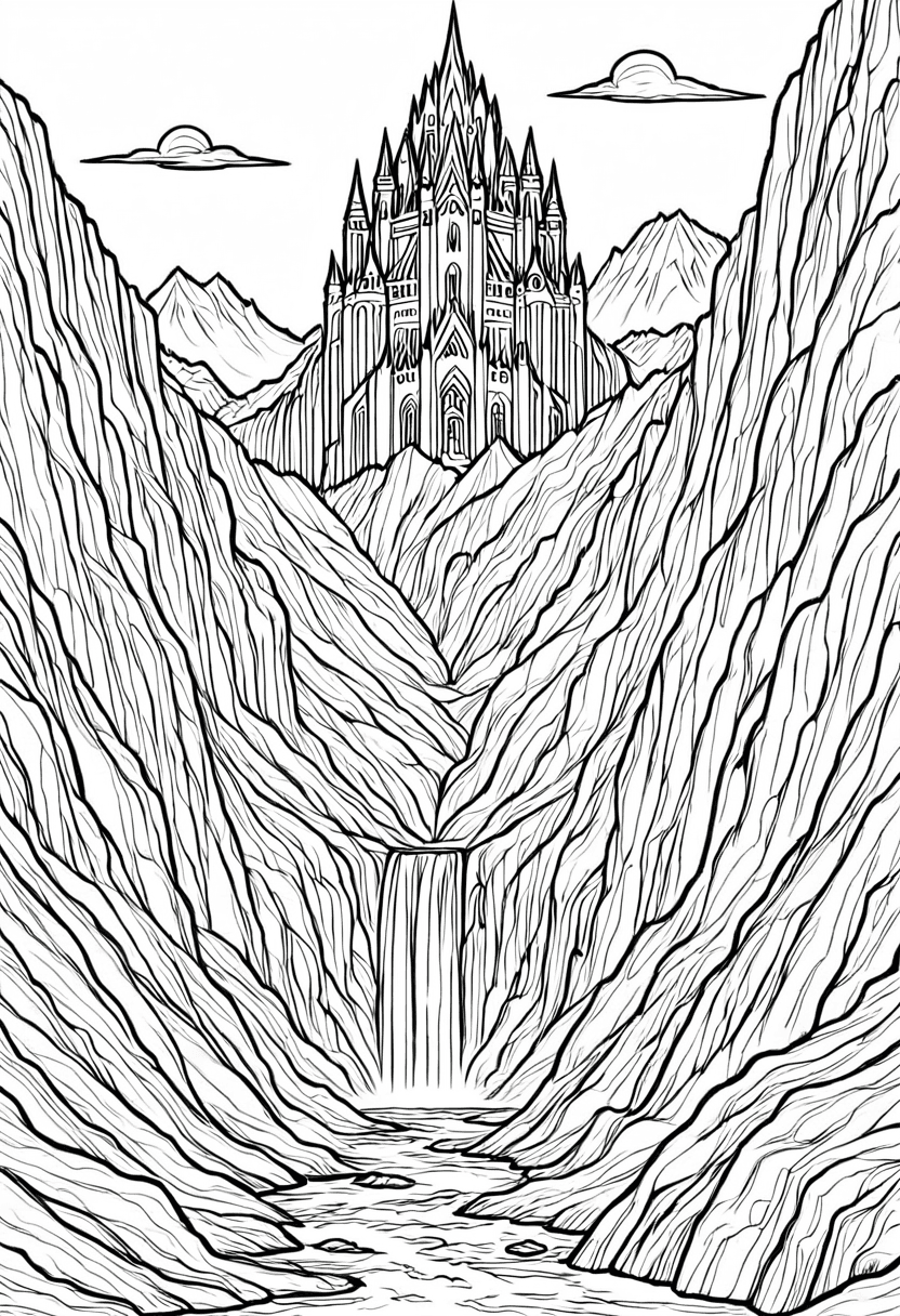 Mystical Mountainscape — free printable coloring page to download and print