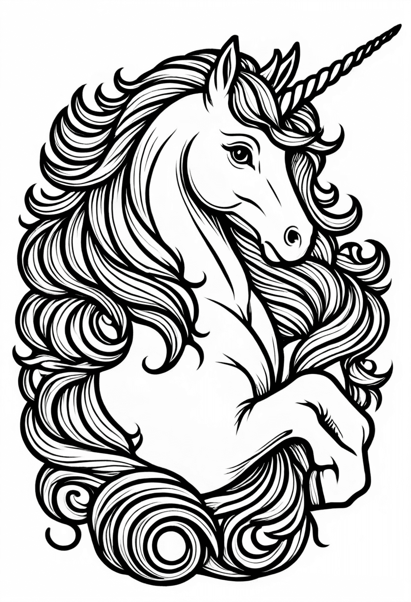 Mystical Unicorn — free printable coloring page to download and print