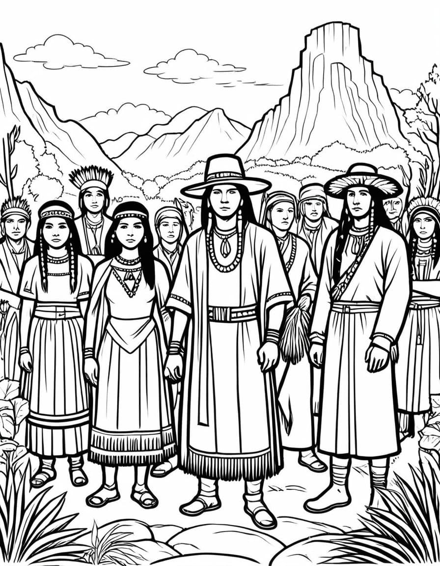 Native American Harvest Gathering — free printable coloring page to download and print