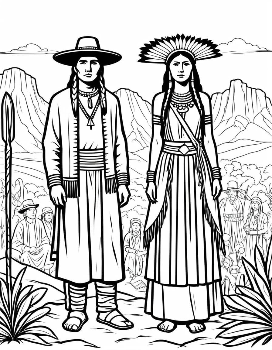 Native American Meeting — free printable coloring page to download and print