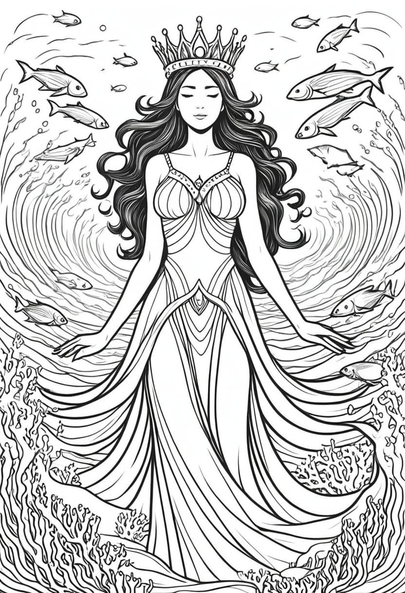 Ocean Queen — free printable coloring page to download and print