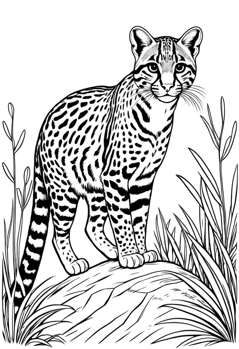 Ocelot in the Wild — free printable coloring page to download and print