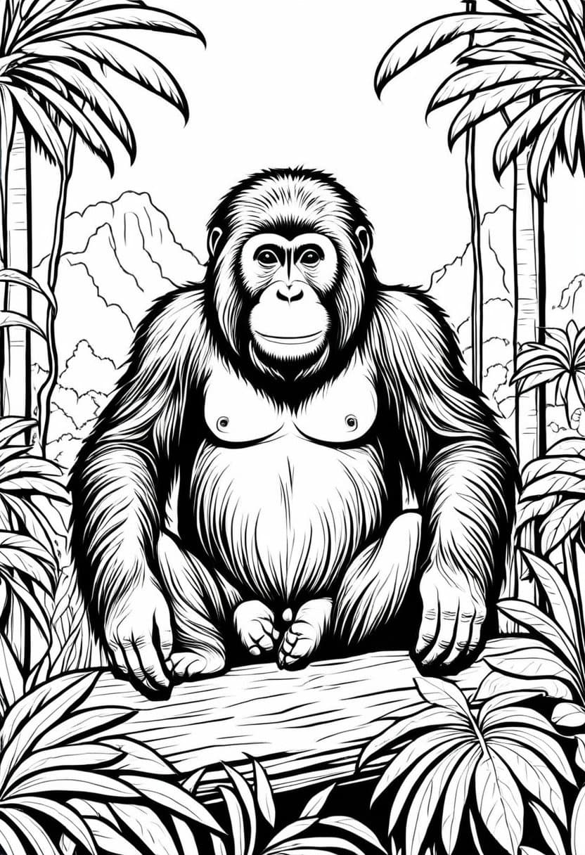 Orangutan in the Jungle — free printable coloring page to download and print