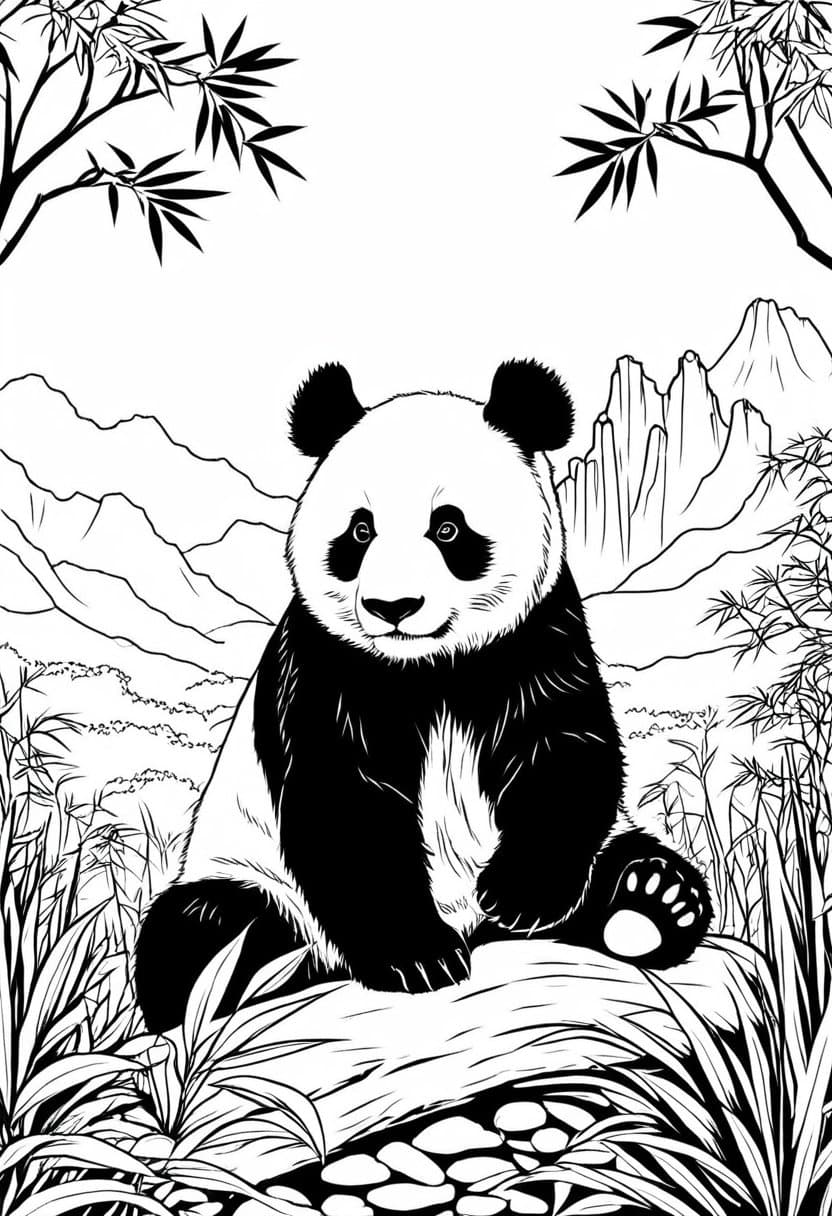 Pandas Peaceful Retreat — free printable coloring page to download and print