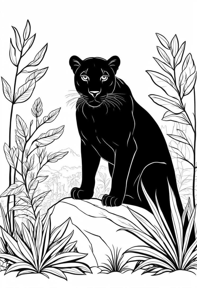 Panther in Nature — free printable coloring page to download and print