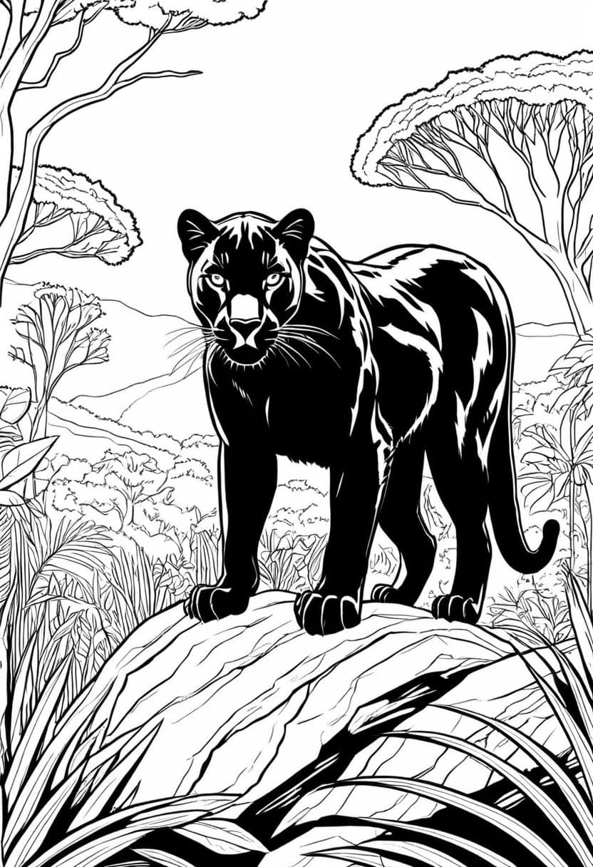 Panther in the Wild — free printable coloring page to download and print
