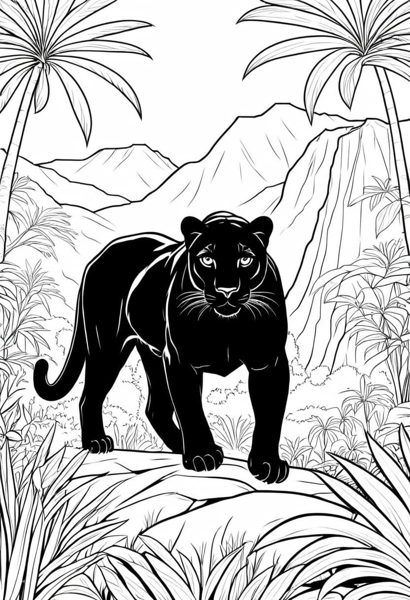 Panther in the Wild — free printable coloring page to download and print