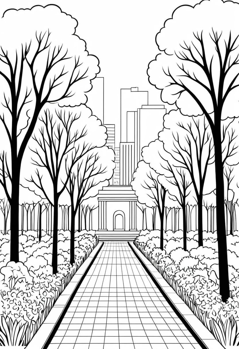 Park Pathway — free printable coloring page to download and print
