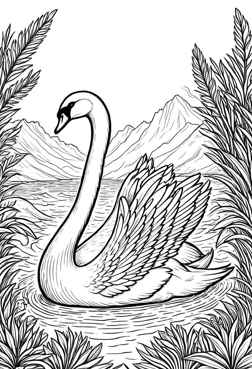 Peaceful Swan — free printable coloring page to download and print