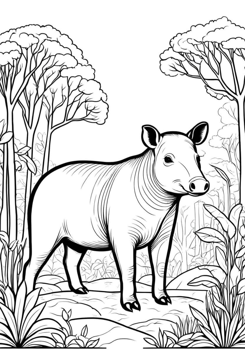 Pic of a Tapir — free printable coloring page to download and print