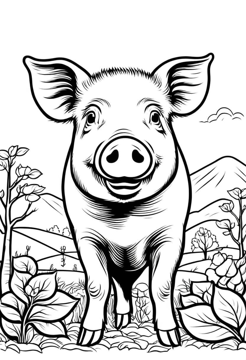 Pig in the Woods — free printable coloring page to download and print
