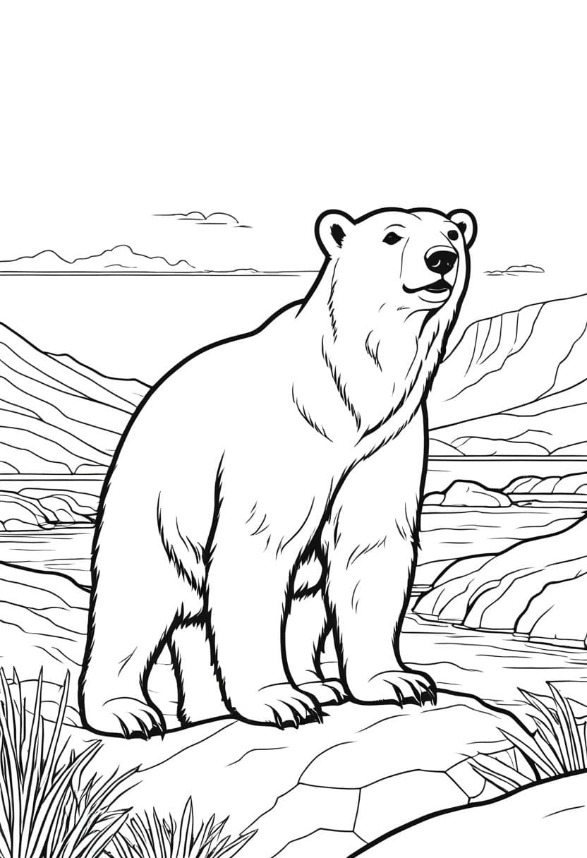 Polar Bear Explorer — free printable coloring page to download and print