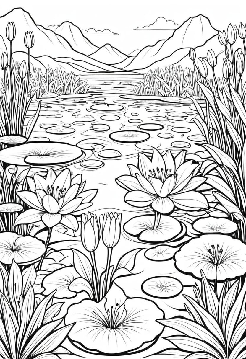 Pond Paradise — free printable coloring page to download and print