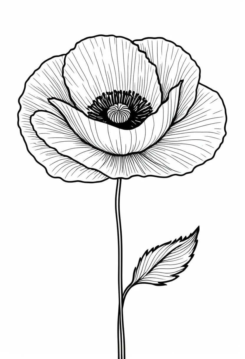 Poppy Flower — free printable coloring page to download and print