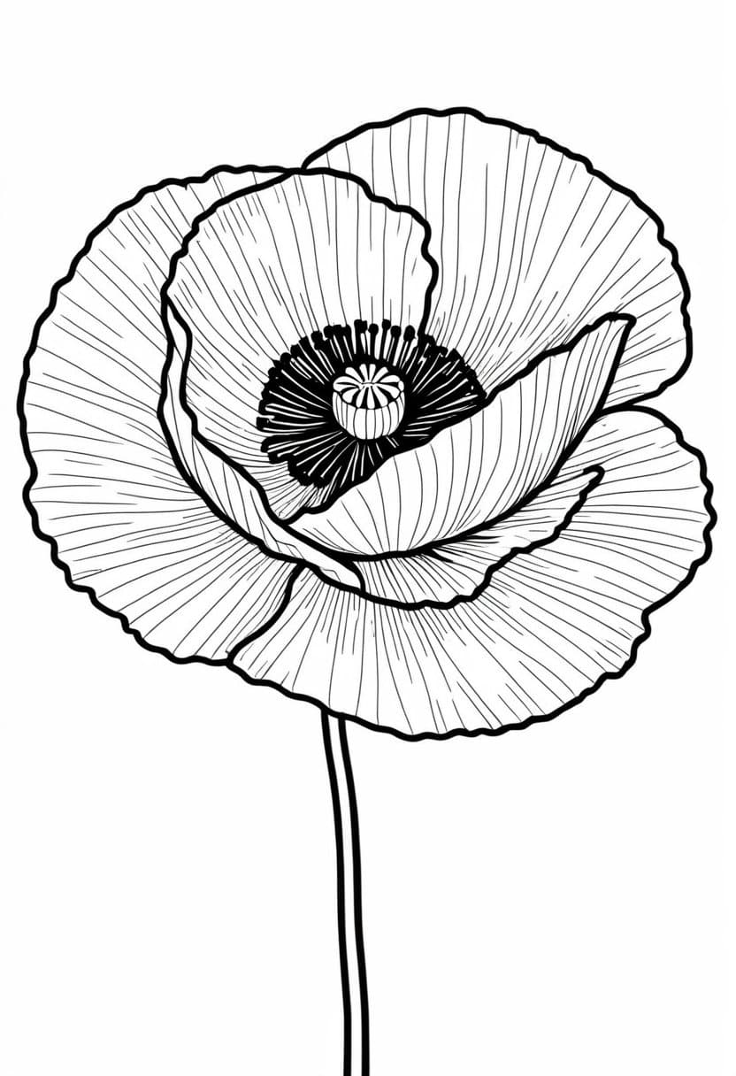 Poppy Flower — free printable coloring page to download and print